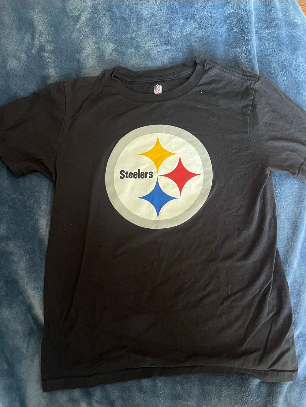 NFL Black Pittsburgh Steelers Logo Tee with Yellow Red Blue Accents